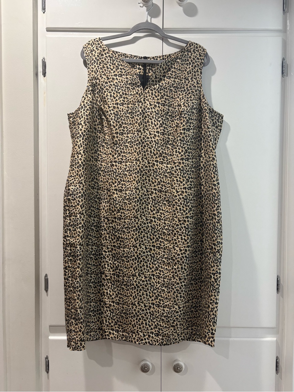 Robbie Bee Beige and Black Leopard Print Silk Midi Dress 18W